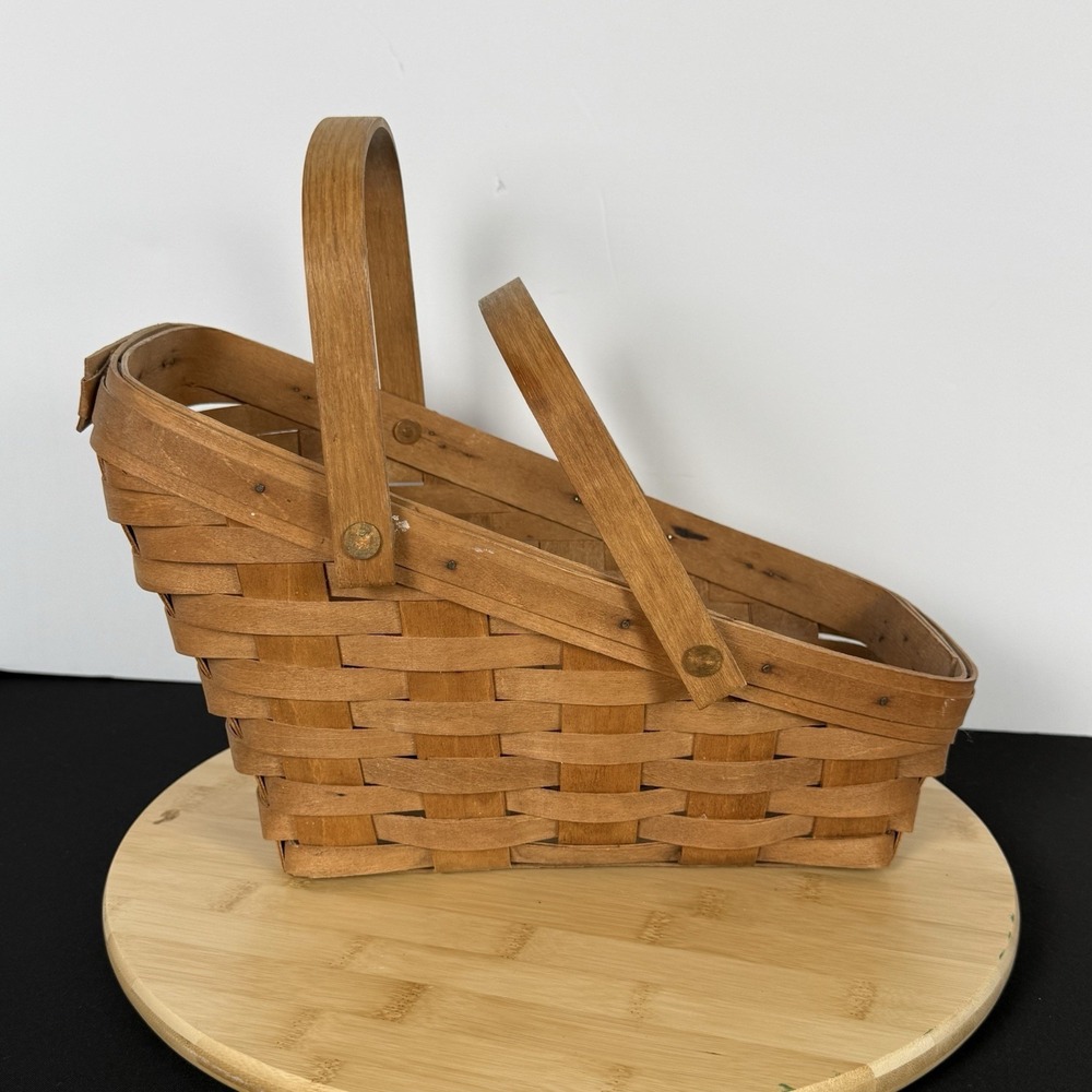Longaberger Basket Classic Vegetable Slanted Handles Vintage 1990s Hand Woven